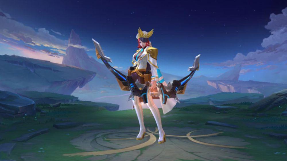 Miya Honor dengan skema warna dan logo Huawei Honor. (dok. Moonton/Mobile Legends)