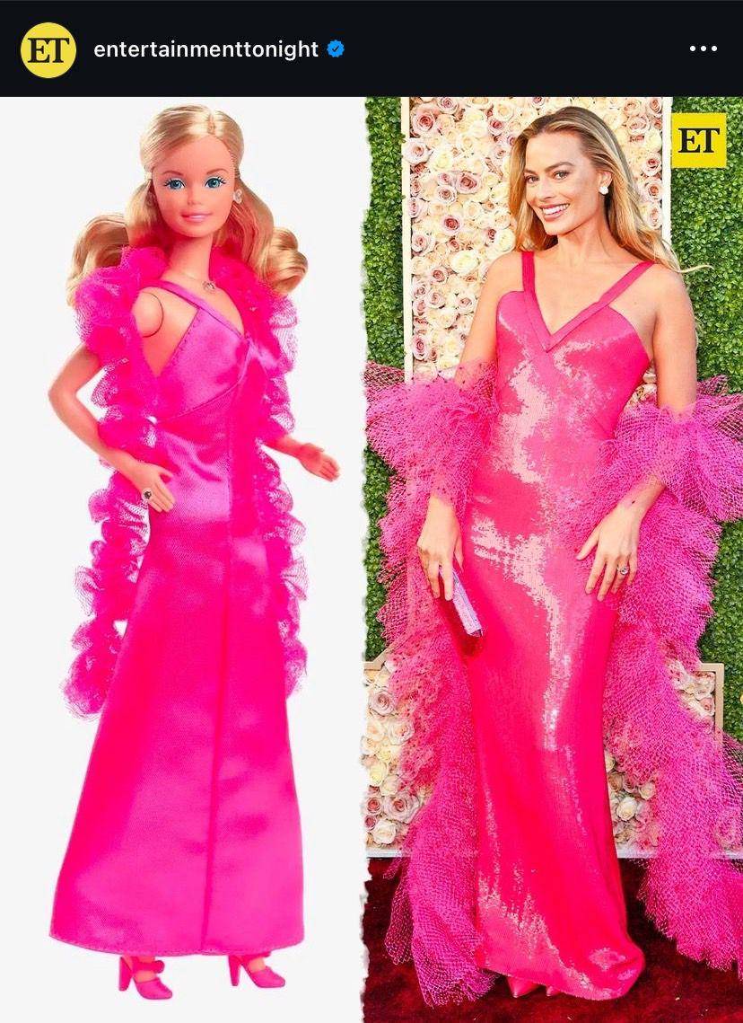 potret Margot Robbie di Golden Globes Awards 2024 (via Instagram.com/entertainmenttonight)