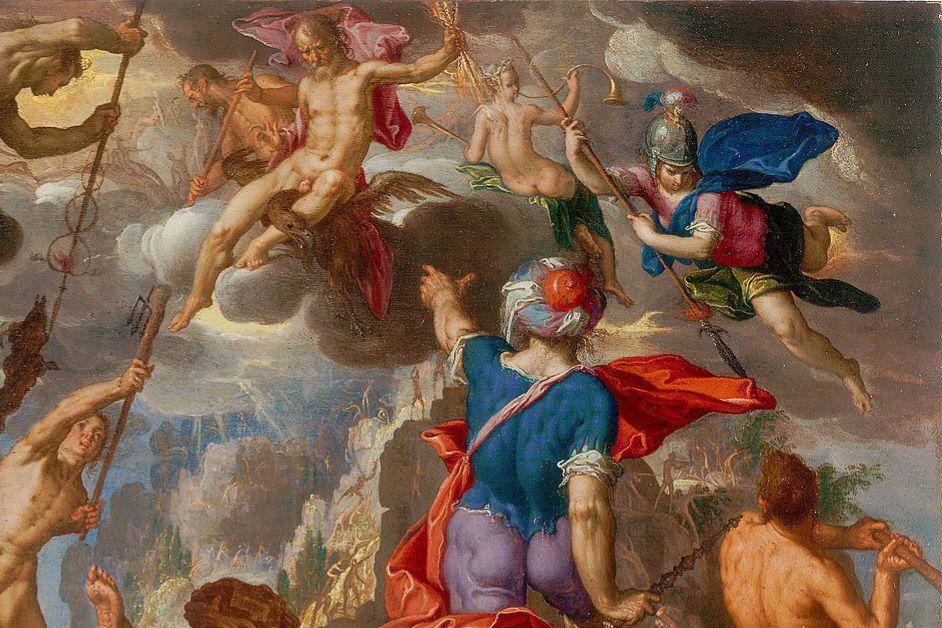 ilustrasi pertempuran antara Dewa dan Titan (commons.wikimedia.org/Joachim Wtewael)
