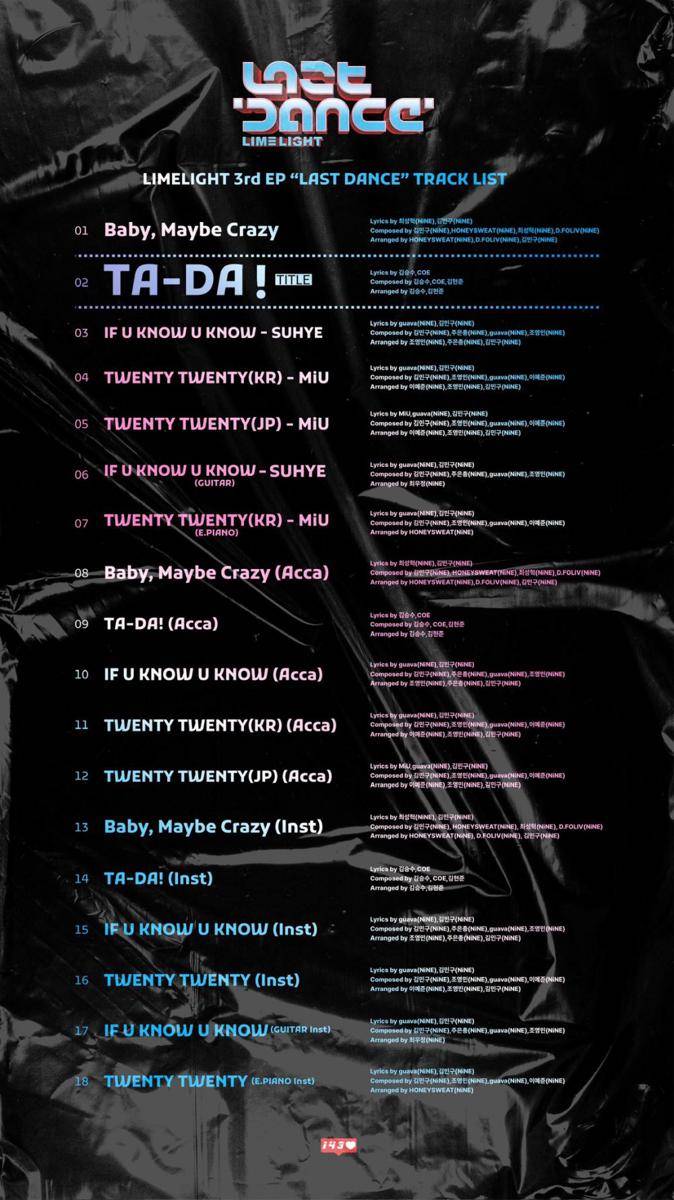 tracklist EP LIMELIGHT bertajuk Last Dance (x.com/LimeLightseoul)