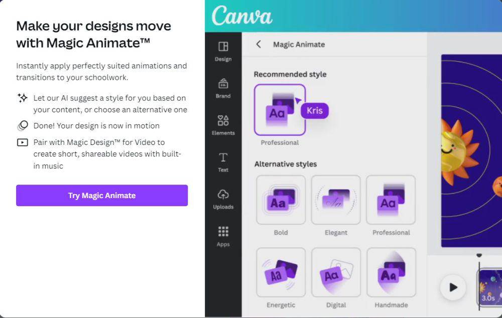 Potret tampilan magic animate (canva.com)