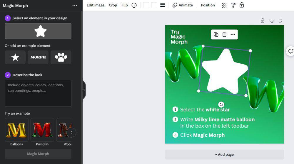 Potret tampilan magic morph (canva.com)