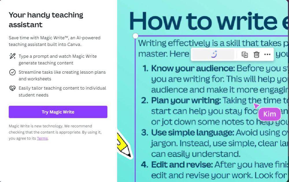 Potret tampilan magic write (canva.com)