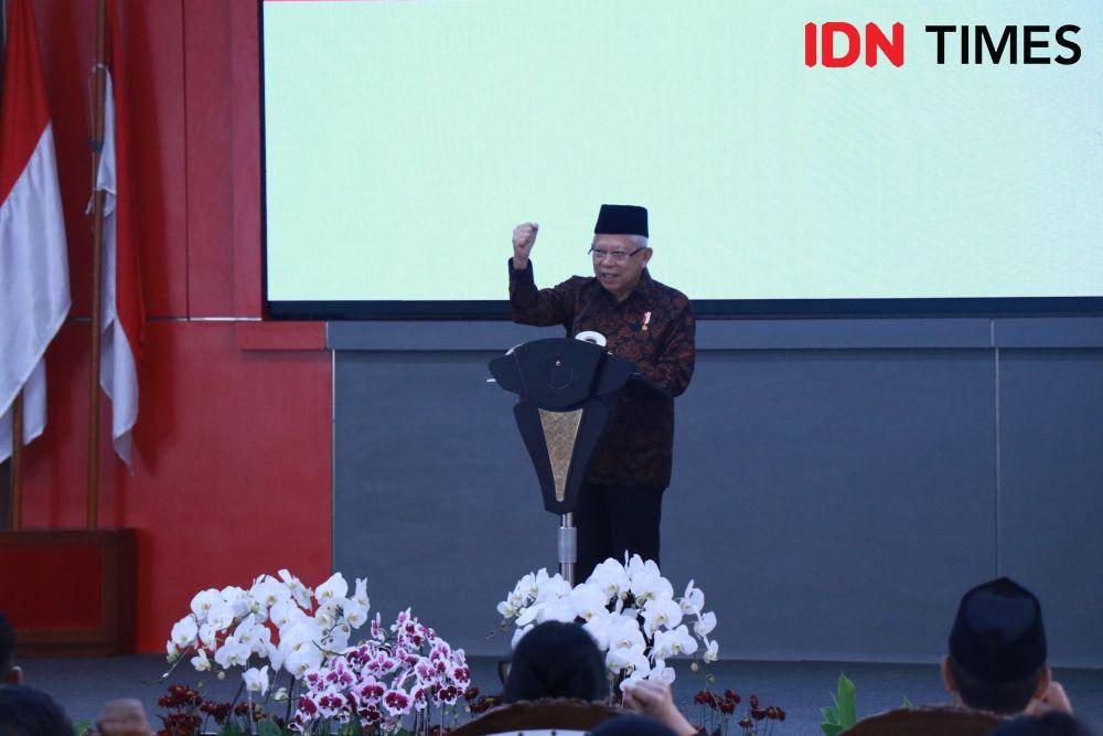 Wakil Presiden Ma'ruf Amin di pidato HUT ke-51 PDI Perjuangan (IDN Times/Aditya Mustaqim)