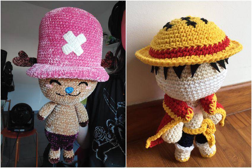 kolase potret rajutan tangan bertema One Piece (reddit.com/user/espertemaa | reddit.com/user/vluriemcflurry)