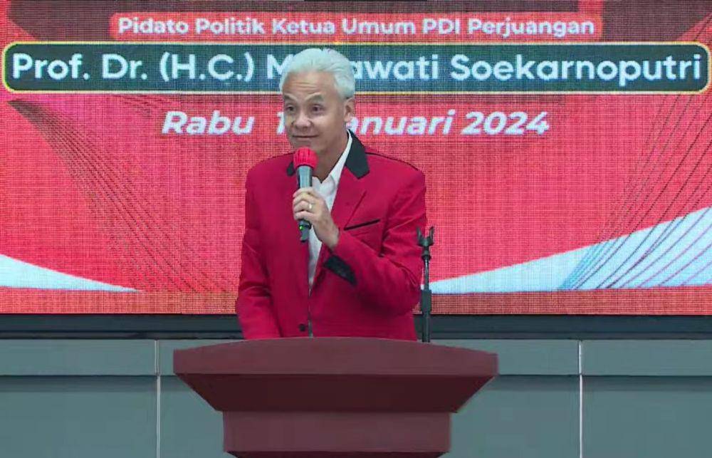 Calon Presiden Nomor Urut 3, Ganjar Pranowo, dalam acara HUT ke-51 PDIP. (youtube.com/PDI Perjuangan)