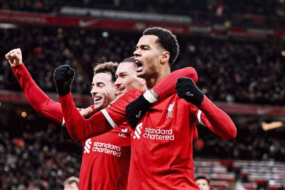 Selebrasi Cody Gakpo usai membobol gawang Fulham, Kamis (11/1/2024). (Twitter/@LFC).
