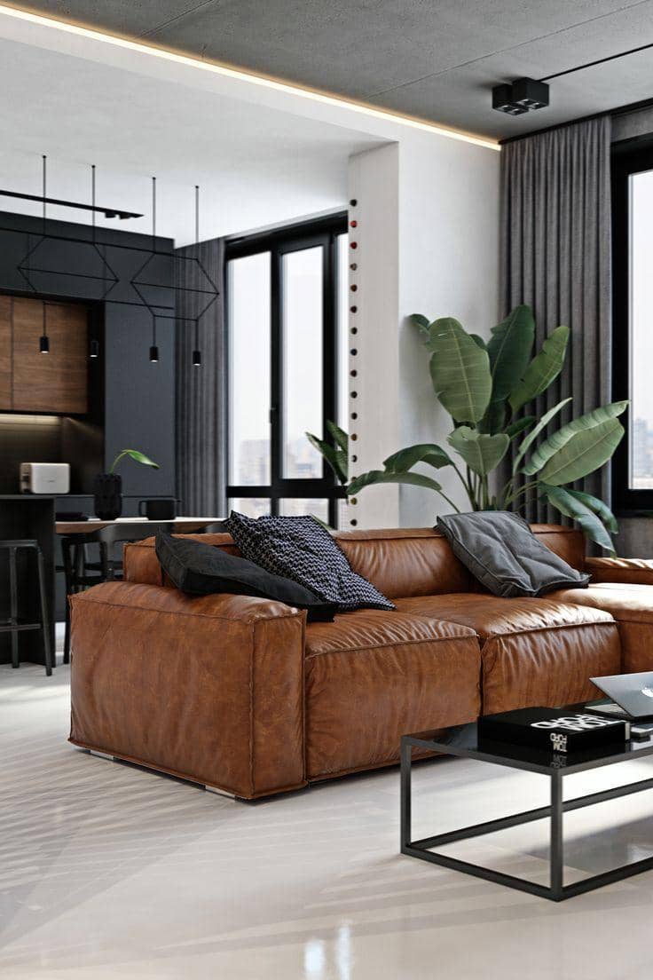 ide padu padan sofa kulit dan interior ruangan (behance.net)