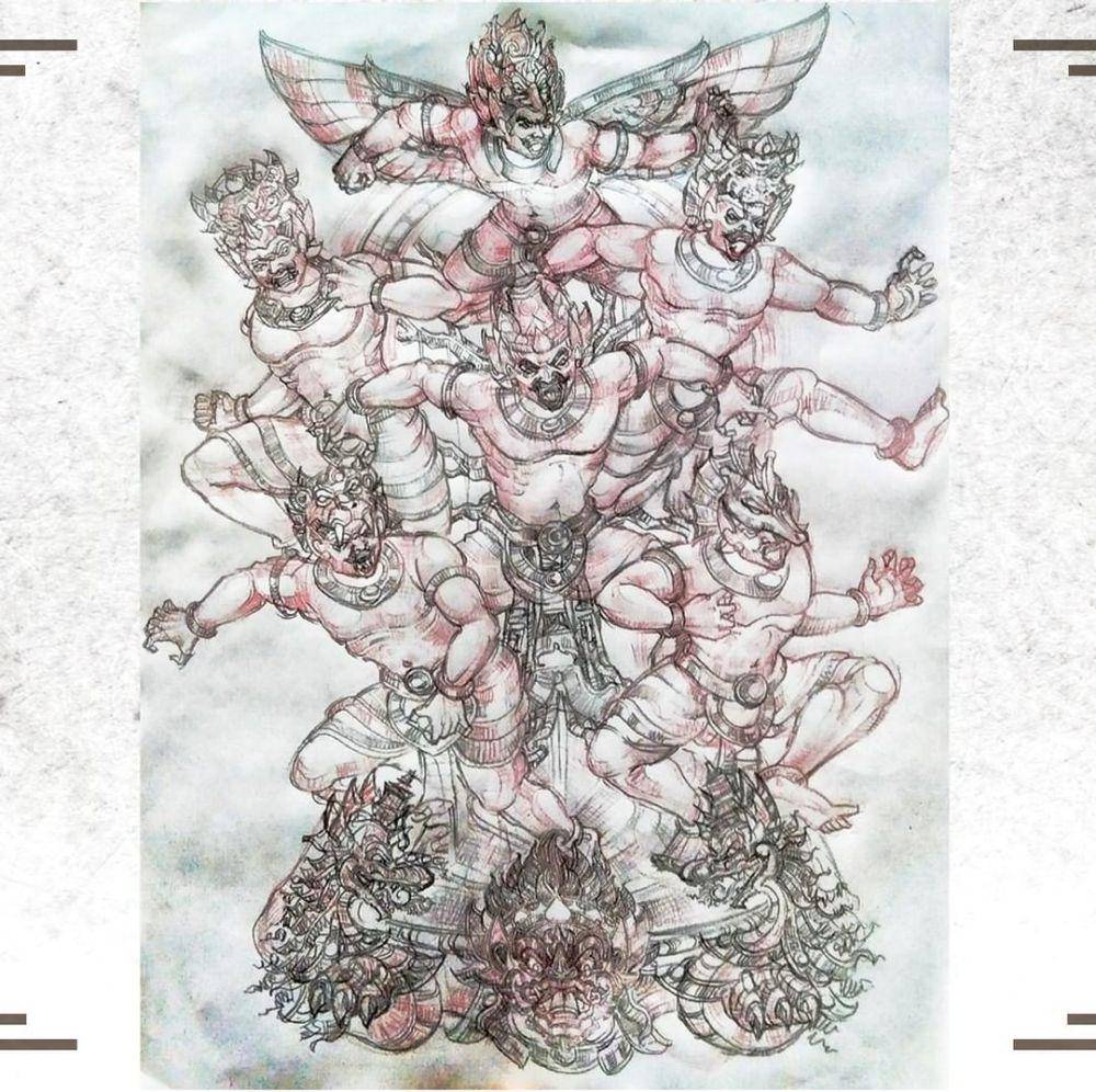Sketsa ogoh-ogoh Brangkti. (Instagram.com/st.ekalaksana)