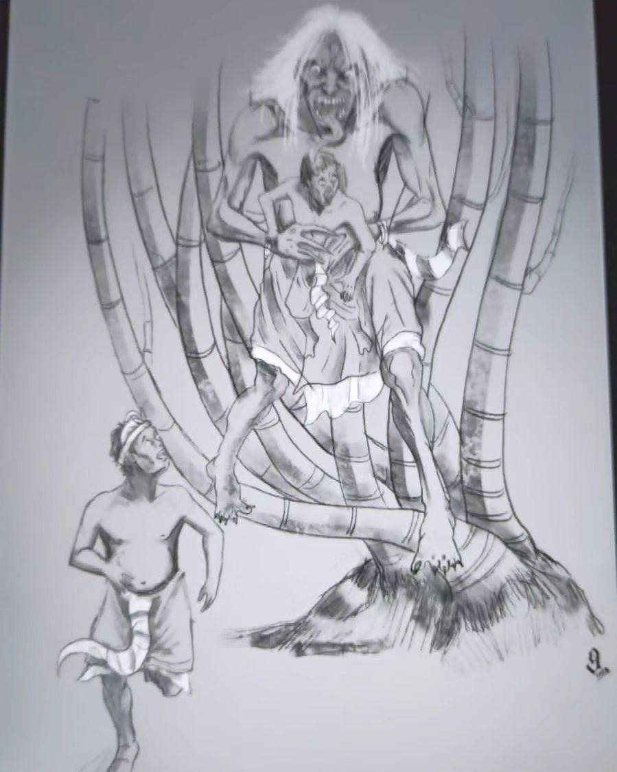 Sketsa ogoh-ogoh Memedi. (Instagram.com/st.santhi_dharma)