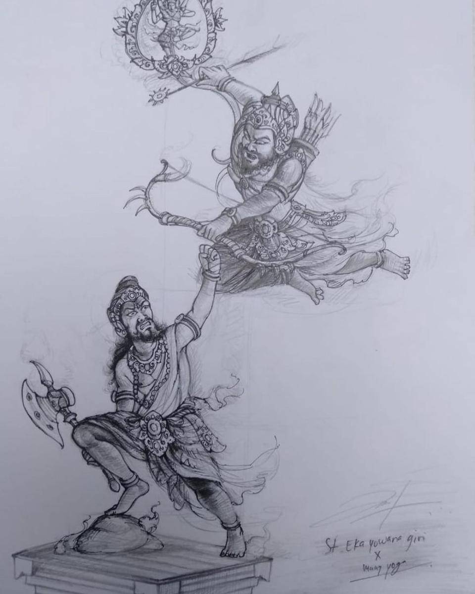 Sketsa ogoh-ogoh Parasurama. (Instagram.com/st.ekayowanagiri)