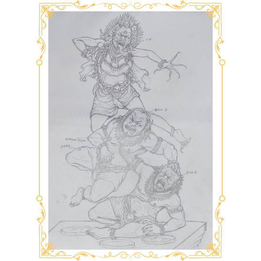 Sketsa ogoh-ogoh Tri Mala Paksa. (Instagram.com/st.satriayowana)