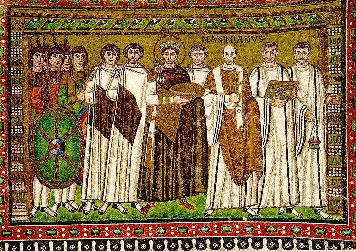 Gambaran raja Justinian, raja tersebut berada di tengah-tengah (commons.wikimedia.org/Bender235)