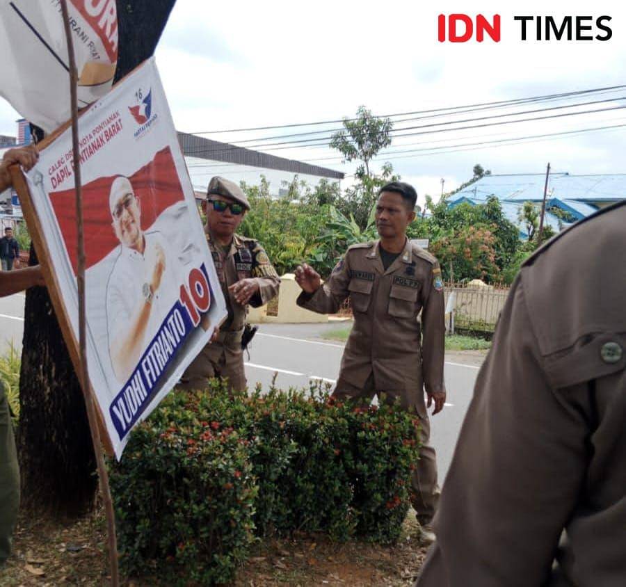 Satpol PP Pontianak kini gencar merazia baliho Caleg pemaku pohon. (IDN Times/Istimewa).