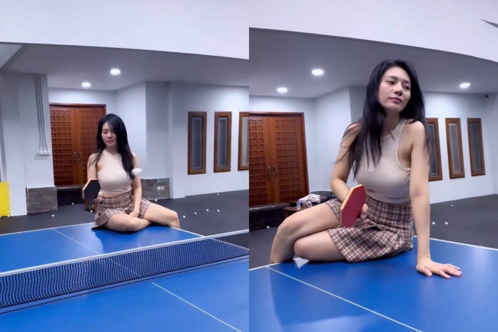 7 Potret Berlliana Lovell Latihan Pingpong, Asyik Selonjoran di Meja!