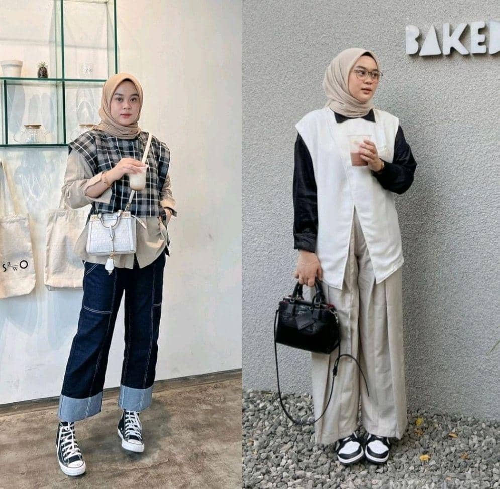 9 Ide OOTD Mix and Match Vest ala Adzra Afifah, Casual sampai Formal