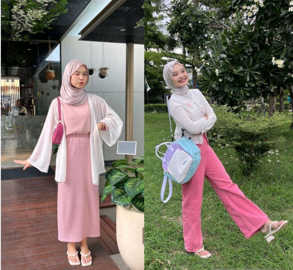 9 Inspirasi Style Serba Merah Muda ala Siska Amera, Kalem Dipandang