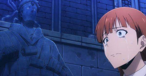 Joohee di dekat patung penabuh drum Dok. A-1 Pictures / Solo Leveling )