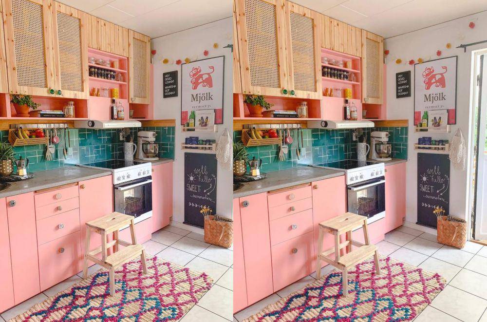 ilustrasi dapur dengan tema mixed fixtures (fleamarketdecor.com)