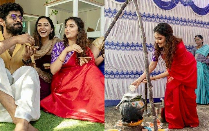 9 Momen Keerthy Suresh Rayakan Festival Pongal, Stunning Pakai Sari