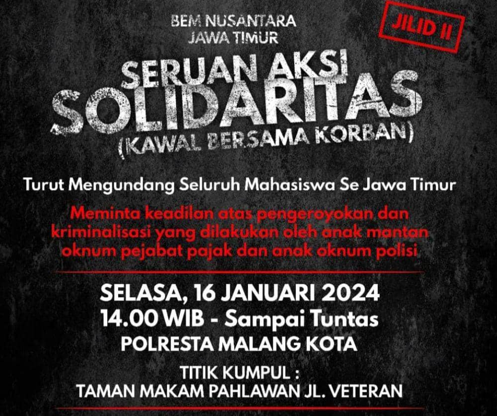 Seruan aksi demontrasi untuk membela Maba di Malang yang jadi korban kriminalisasi. (IDN Times/Istimewa)