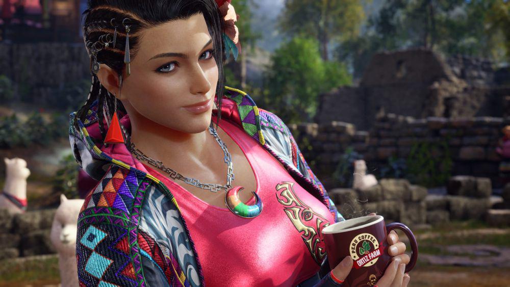 intro Azucena Ortiz dengan segelas kopi dari perkebunannya (dok. Bandai Namco Entertainment/Tekken 8)