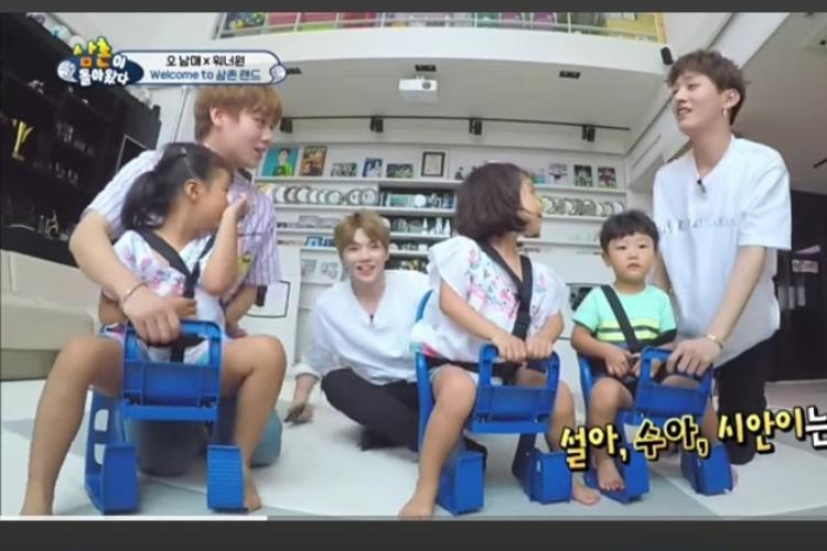 Kang Daniel (Kiri)  di acara The Return of Superman dari KBS World TV. (dok.KBS WORLD TV/Seol-Su-Dae's House, “Welcome to Wanna One’s Uncleland!” [The Return of Superman / 2017.08.13]