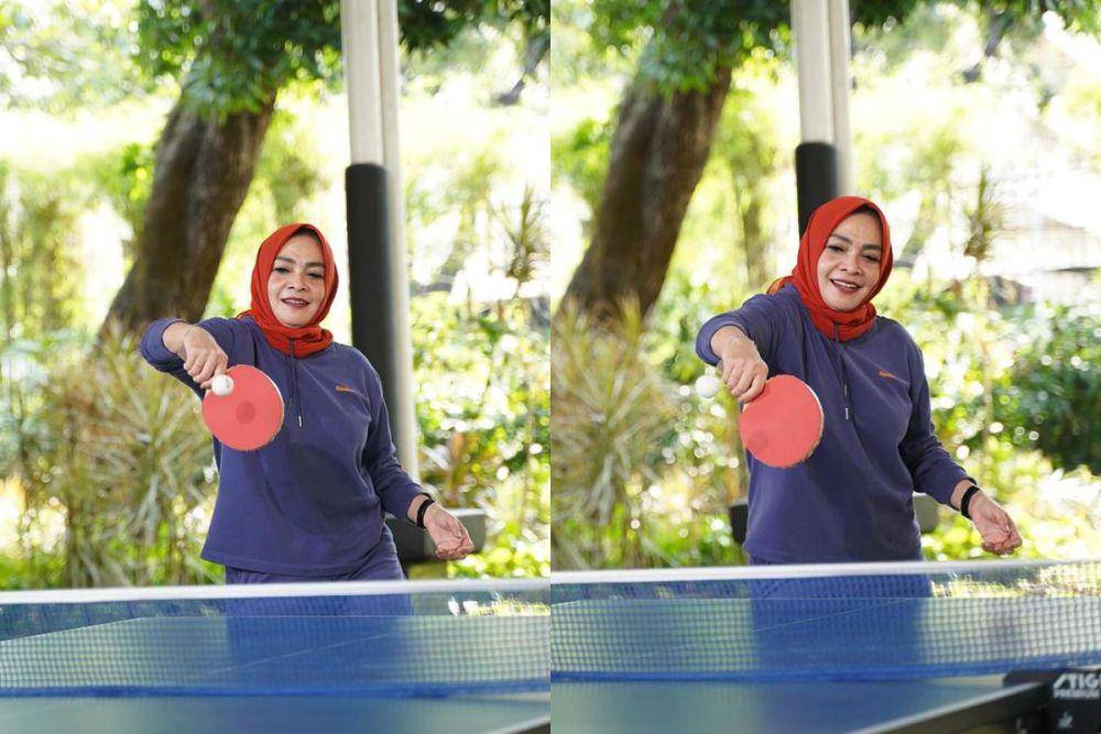 potret Rieta Amilia latihan tenis meja (instagram.com/raffinagita1717)