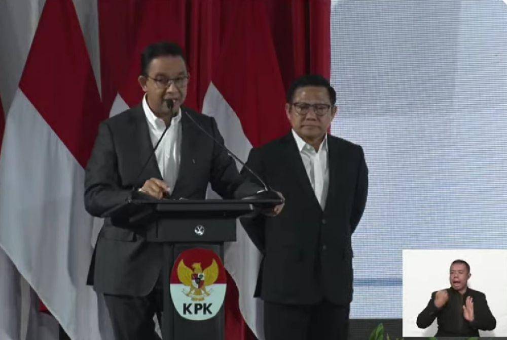 Pasangan Anies-Cak Imin di KPK pada Rabu (17/1/2024). (youtube.com/KPK RI)