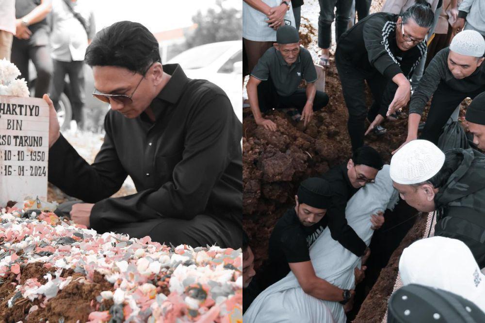 7 Potret Anji di Pemakaman Ayah Tiri, Turun ke Liang Lahat!
