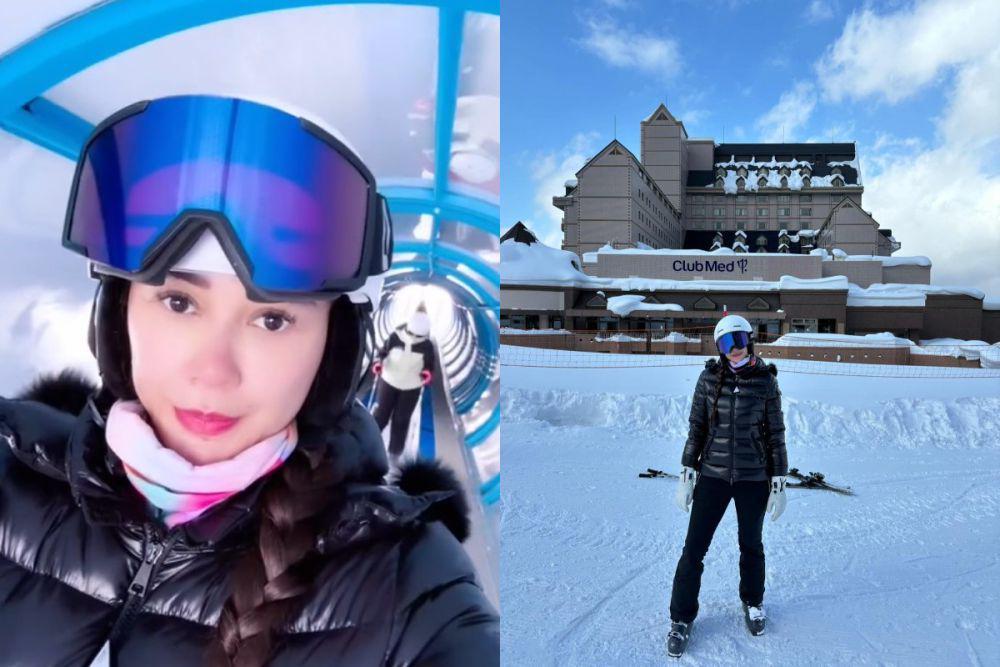 7 Potret Aura Kasih Main Ski di Hokkaido, Antusias!