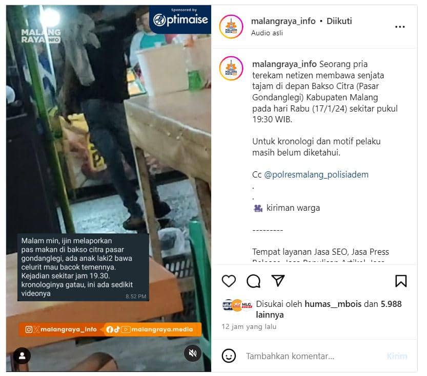BM saat viral di media sosial. (Dok. Humas Polres Malang)