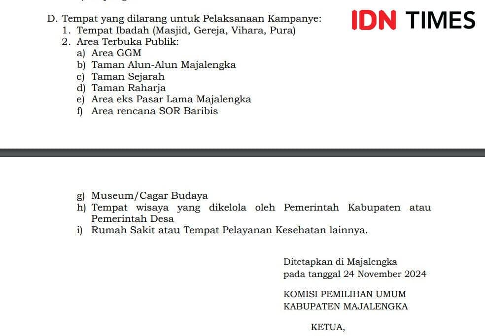 inin nastain/ keputusan KPU Majalengka tentang daerah yang dilarang kampanye