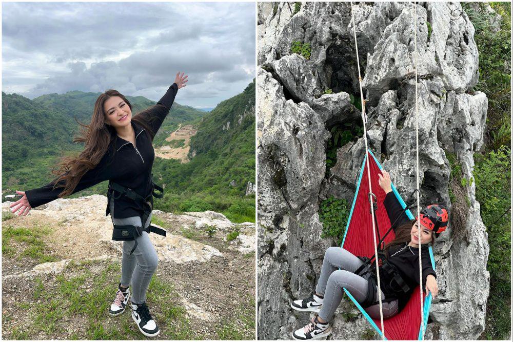 10 Potret Nathalie Holscher Naik Hammock di Gunung Hawu, Berani!