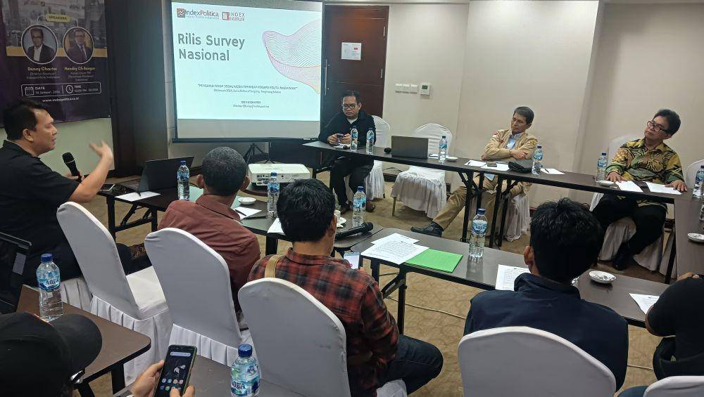 Lembaga IndexPolitica rilis survei perspektif masyarakat tentang Pemilu 2024. (IDN Times/Sherlina Purnamasari)