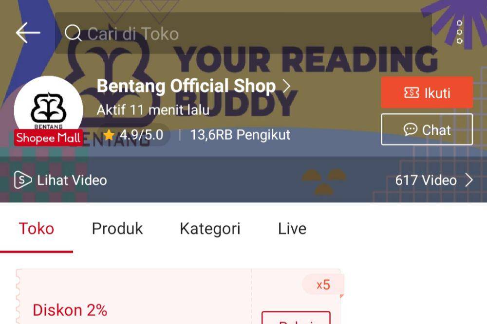ilustrasi toko buku online (shopee.com/Bentang Official Shop)