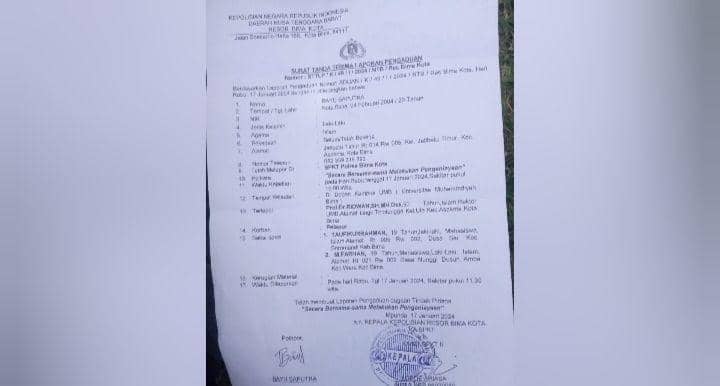 Laporan polisi yang diajukan Bayu Saputra (Dok/Istimewa)