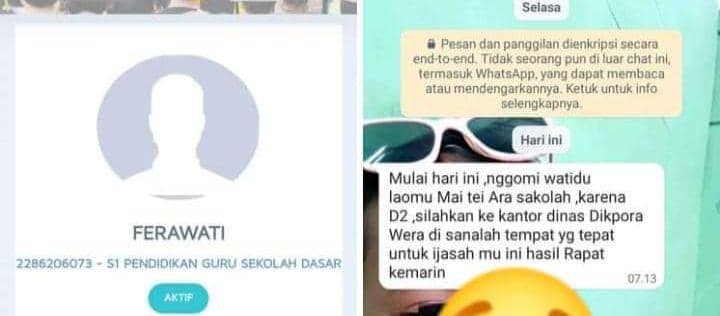 Tangkapan layar pesan Wa Kepsek yang ditunjukkan ke Verawati (Dok/Istimewa)