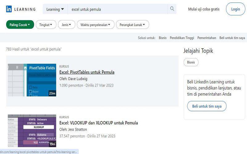 Tampilan website LinkedIn Learning (dok. linkedin.com/learning)