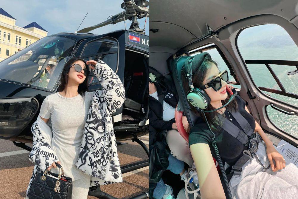 7 Potret Ghea Youbi di Kamboja, Naik Helikopter buat Nge-DJ!