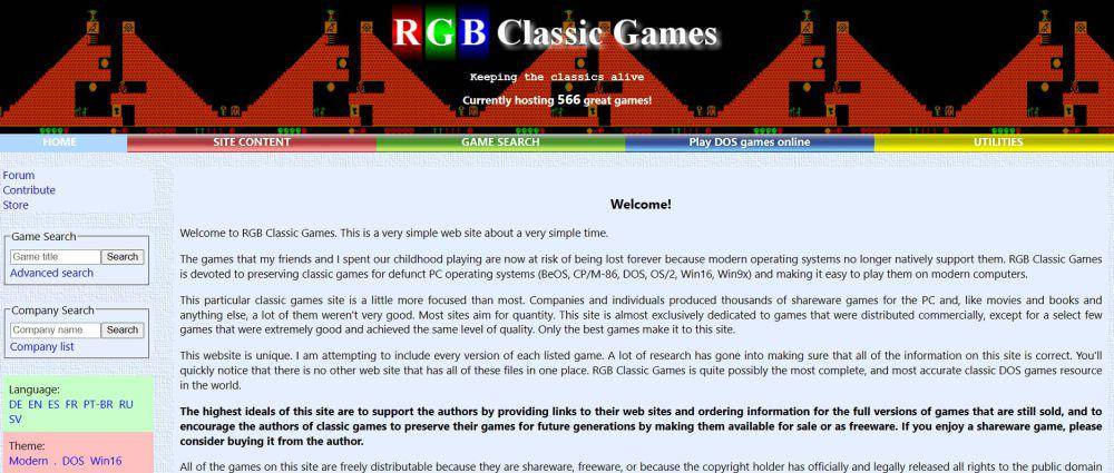 tampilan website RGB Classic Games (dok.classicdosgames.com)