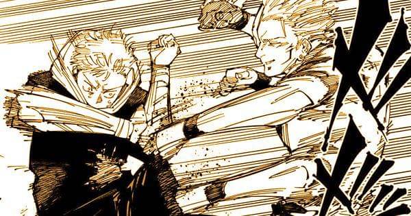 Yuji terkena serangan setelah gagal menusukkan pedang Higuruma ( Dok. Shueisha / Jujutsu Kaisen )