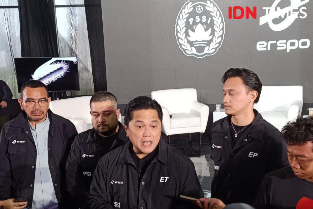 Ketua Umum PSSI, Erick Thohir saat menghadiri peluncuran PSSIxERSPO, Senin (22/1/2024). (IDN Times/Tino)