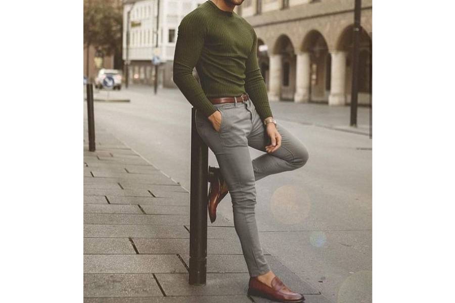 Outfit pria hijau dan abu-abu (pinterest.com)