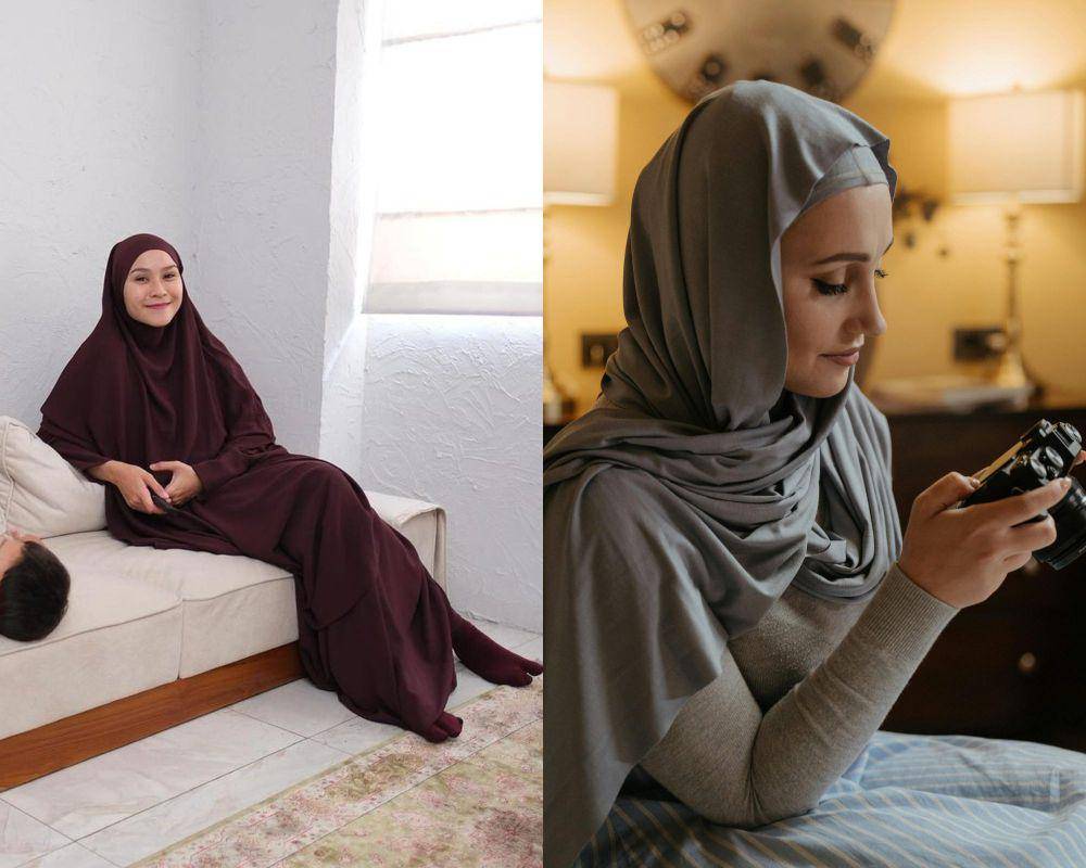 potret menggunakan khimar dan jilbab (instagram.com/zaskiadyamecca | pexels.com/cottonbro studio)