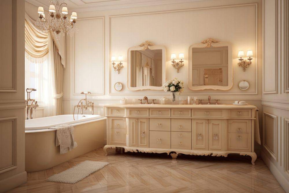 ilustrasi kamar mandi klasik nuansa krem (rawpixel.com/rawpixel)