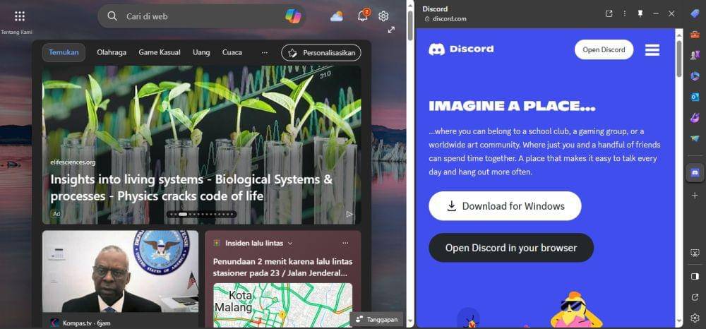 akses cepat ke Discord via Sidebar (dok. Microsoft)