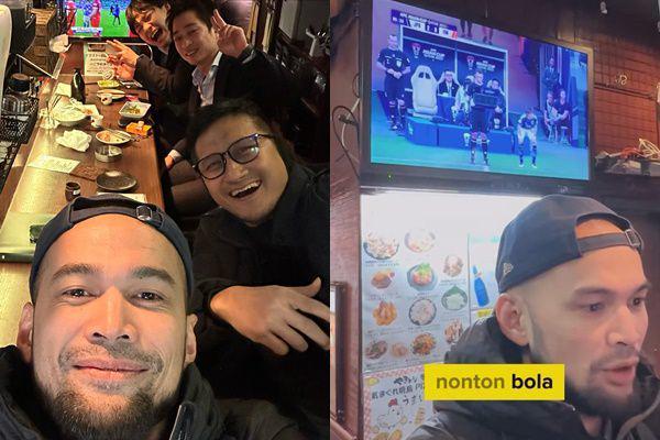 7 Potret Arie Untung-Teuku Wisnu Nobar Timnas Indonesia di Jepang