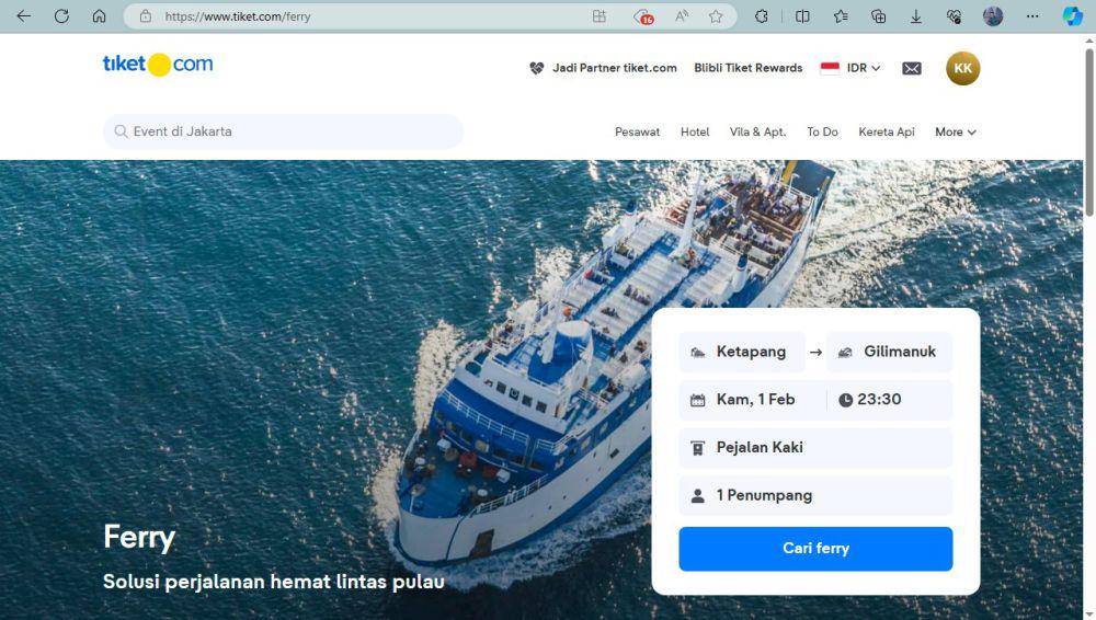 ilustrasi laman reservasi tiket di situs website tiket (tiket.com)