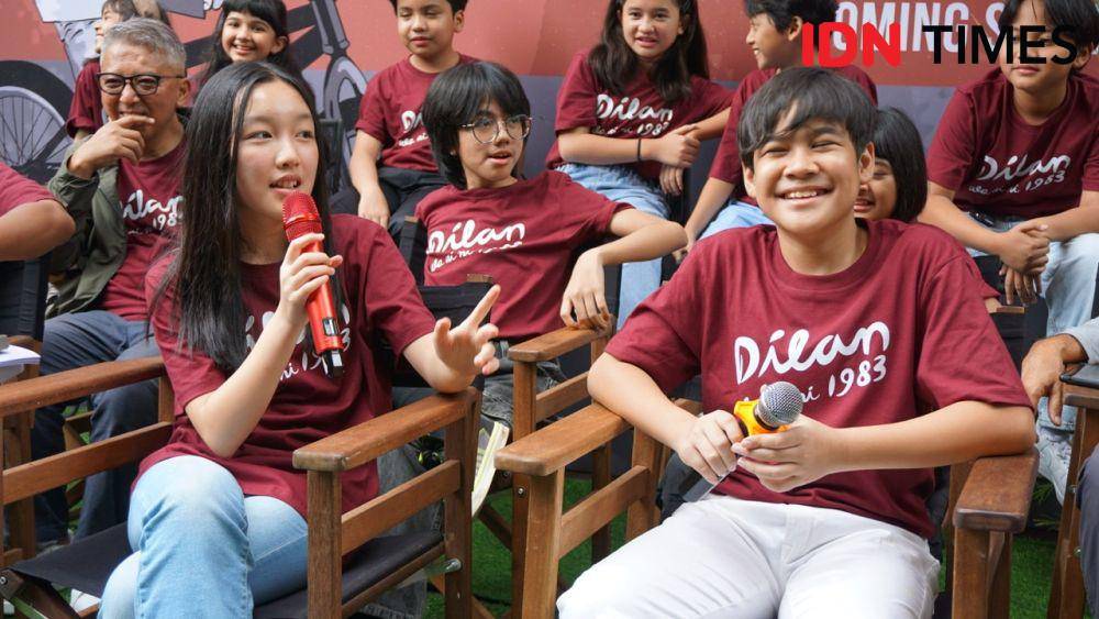 Malea Emma dan Adhiyat di konferensi pers Dilan 1983: Wo Ai Ni pada Sabtu (27/1/2024) (IDN Times/Elizabeth Chiquita)
